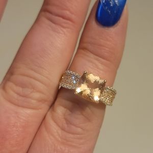 Peach Morganite~~Pink And White Diamond 10k Rose Gold Ring 3.14ctw